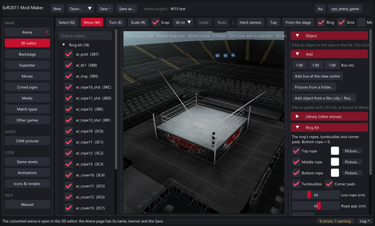 A WWE '13 arena converted and open in the 3D editor